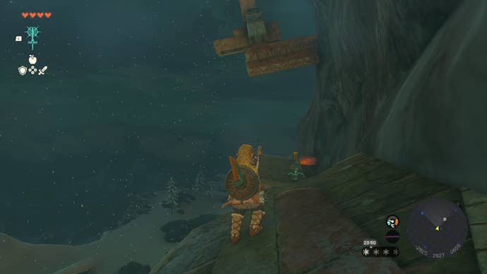 Link faces a soldier construct on some platforms in The Legend of Zelda: Tears of the Kingdom