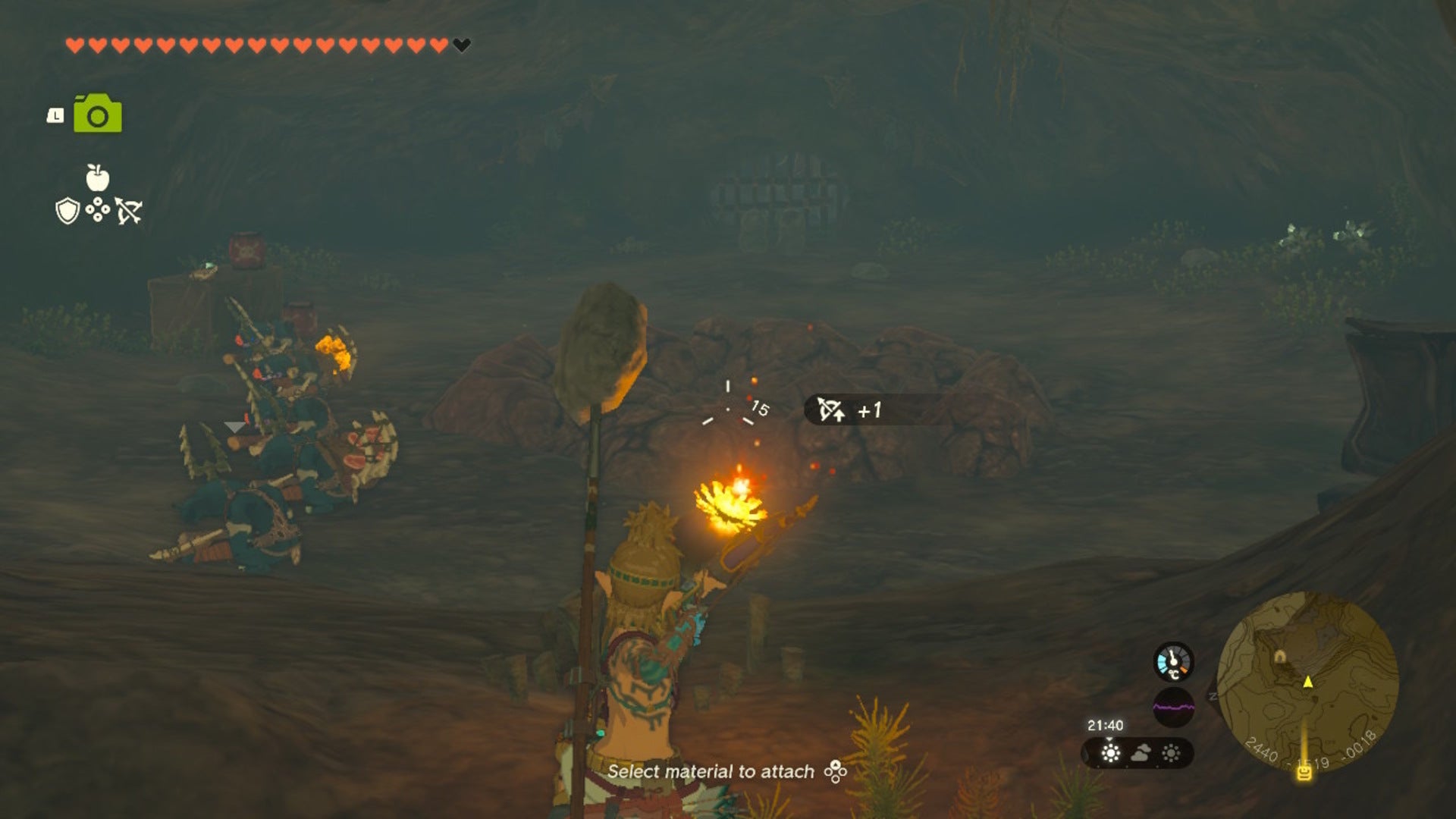 Link aims a Bomb Fruit at some rocks in a cave in The Legend of Zelda: Tears of the Kingdom - 6