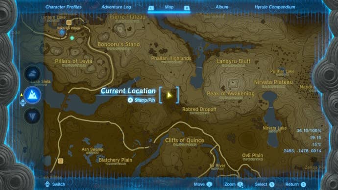 A map showing Robred Dropoff Cave's location in The Legend of Zelda: Tears of the Kingdom