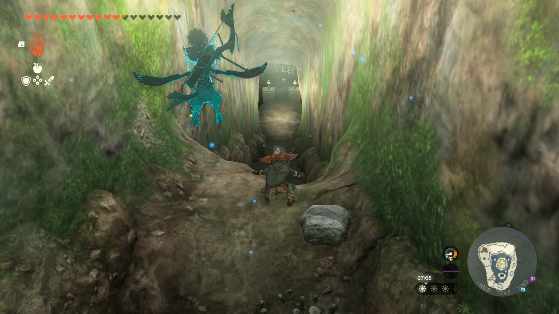 Link looks down at a path leading into a cave on Lightcast Island in Zelda: Tears of the Kingdom