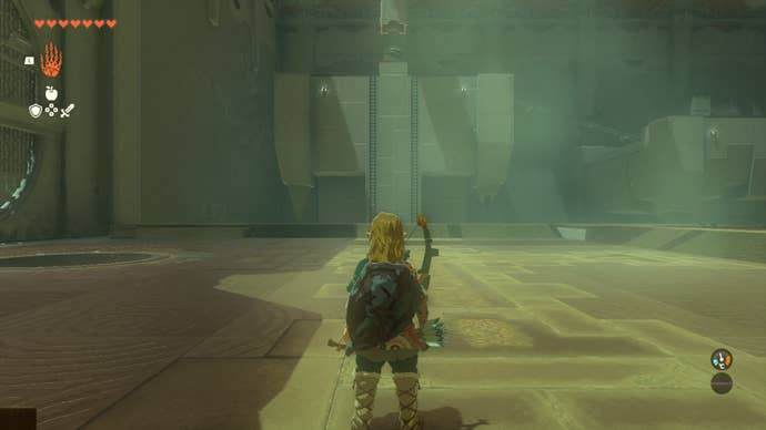 Link faces some distant ladders in the Runakit Shrine in The Legend of Zelda: Tears of the Kingdom