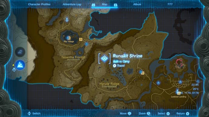 The map of the Runakit Shrine in The Legend of Zelda: Tears of the Kingdom