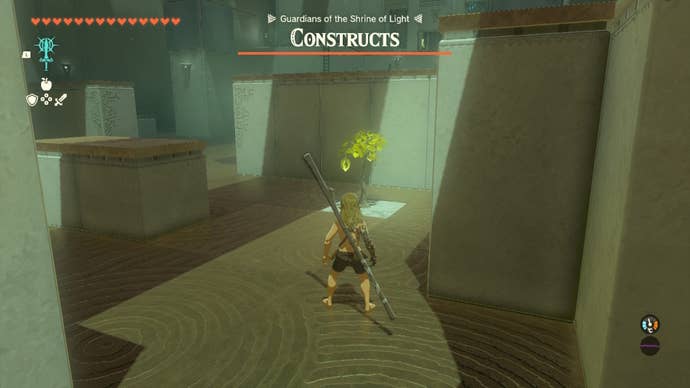 Link looks at a tree with Shock Fruit on it in the Joku-usin Shrine in The Legend of Zelda: Tears of the Kingdom