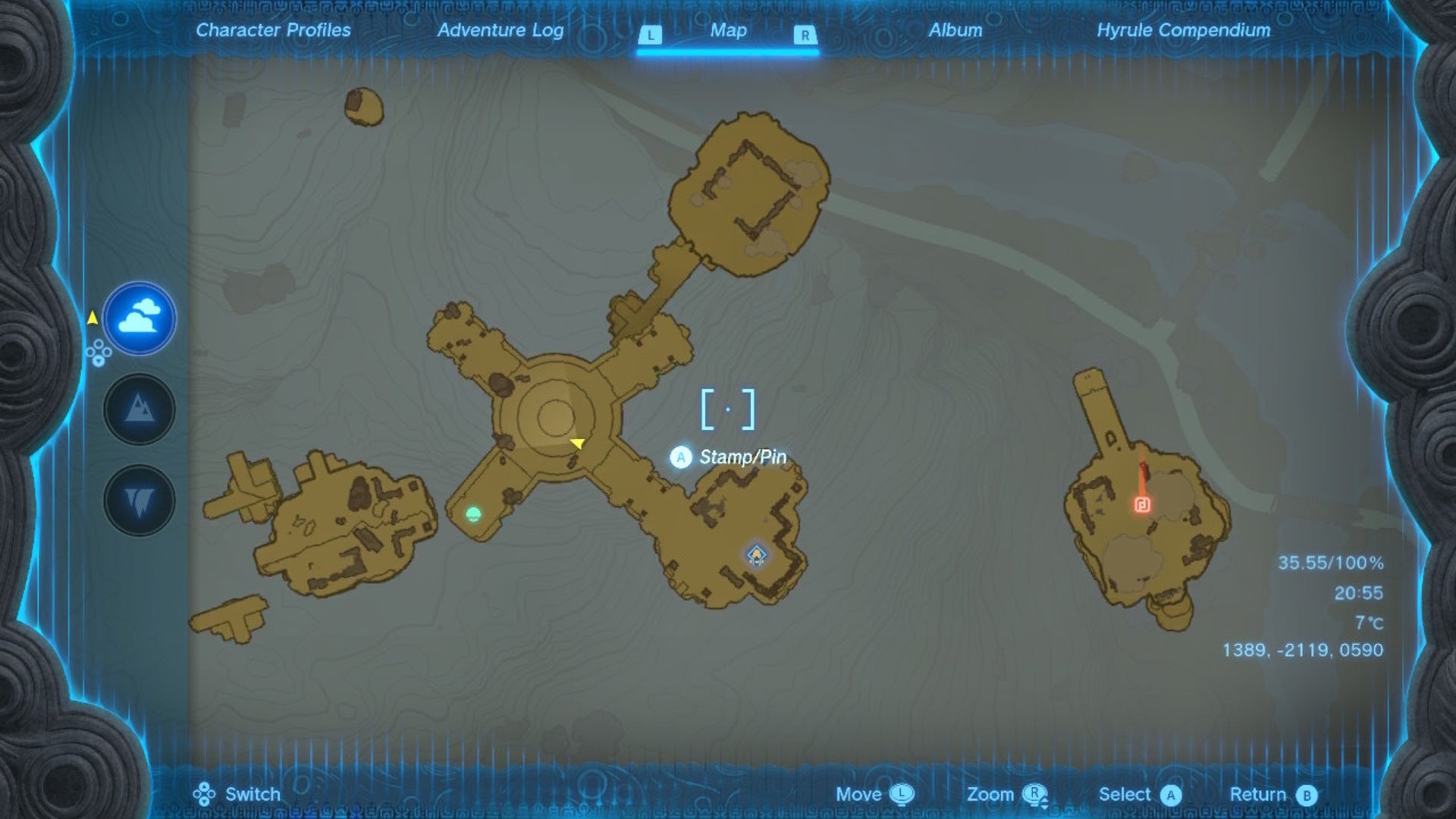 A map showing the location of the Ukoojisi Shrine in Zelda: Tears of the Kingdom