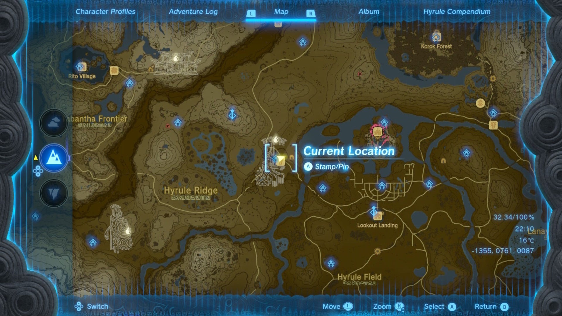 A map showing the location of the Sinakawak Shrine in The Legend of Zelda: Tears of the Kingdom