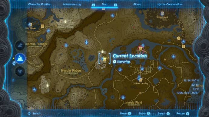 A map showing the location of the Sinakawak Shrine in The Legend of Zelda: Tears of the Kingdom