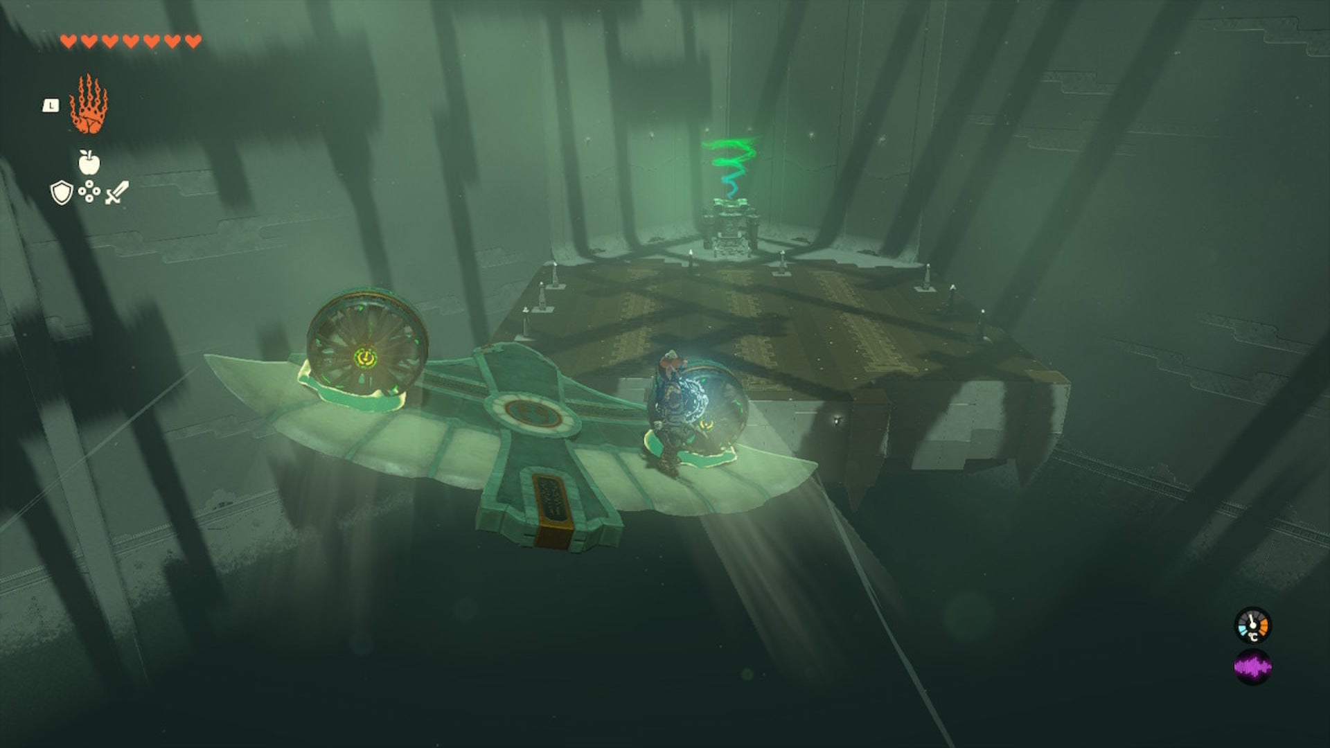 Link uses a glider to reach the exit of the Sitsum Shrine in The Legend of Zelda: Tears of the Kingdom - 7