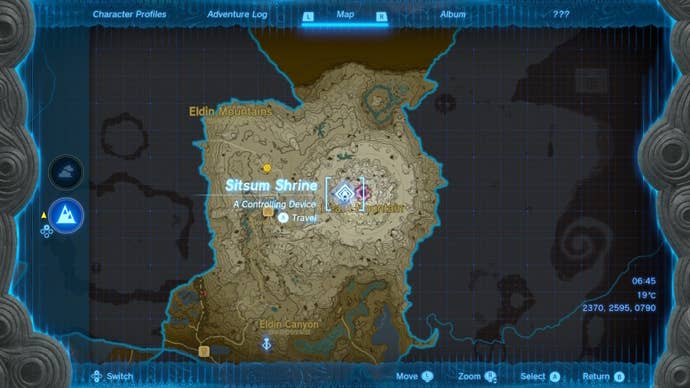 A map of the Sitsum Shrine in The Legend of Zelda: Tears of the Kingdom