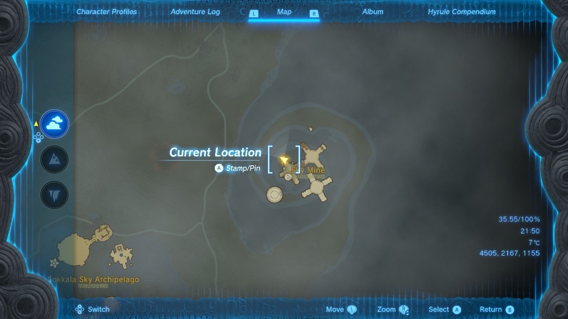 A map of the Sky Mine islands in Zelda: Tears of the Kingdom