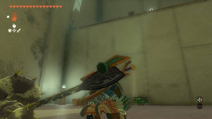 Link looks toward a ledge with a fan in front of it in The Legend of Zelda: Tears of the Kingdom