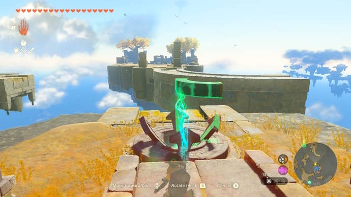 Link rotates a device using Ultrahand in the sky islands in Zelda: Tears of the Kingdom