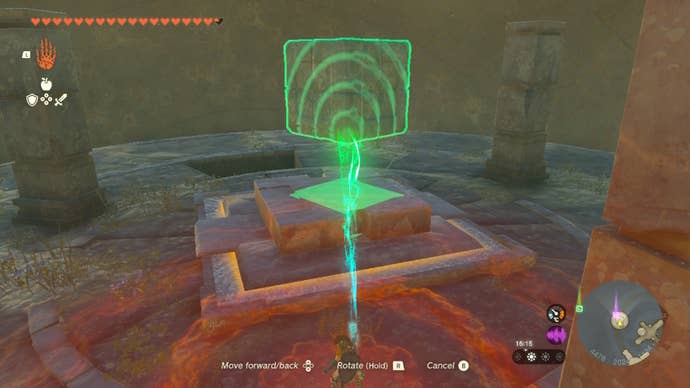 Link positions a stone block above a switch in Zelda: Tears of the Kingdom