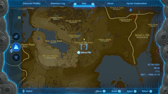 A map of the Temple of Time Ruins in The Legend of Zelda: Tears of the Kingdom