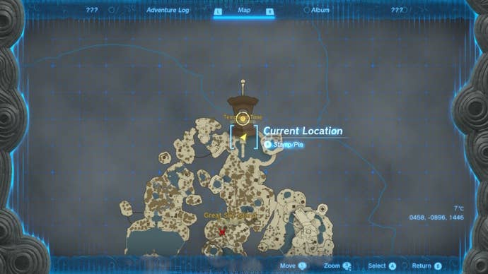 The Temple of Time marked on the Great Sky Island map in The Legend of Zelda: Tears of the Kingdom