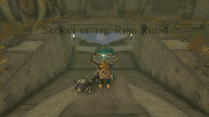 Link faces a Zonai Relic on Dragonhead Island in The Legend of Zelda: Tears of the Kingdom