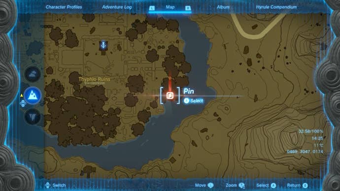 A map of the 'dragon's tail' at Typhlo Ruins in The Legend of Zelda: Tears of the Kingdom