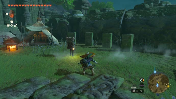Link faces Kazul and some ancient tablets at Typhlo Ruins in The Legend of Zelda: Tears of the Kingdom