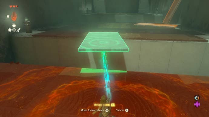 Link uses the Ultrahand ability to create a bridge in the Ukouh Shrine of The Legend of Zelda: Tears of the Kingdom