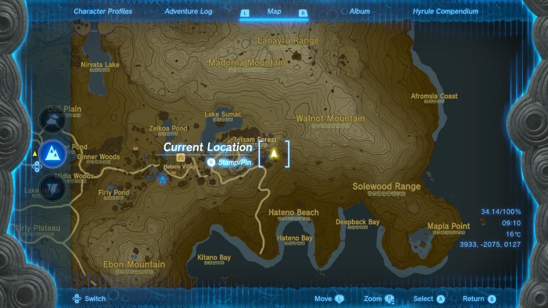 A map of the location of Walnot Mountain Cave in The Legend of Zelda: Tears of the Kingdom - 11
