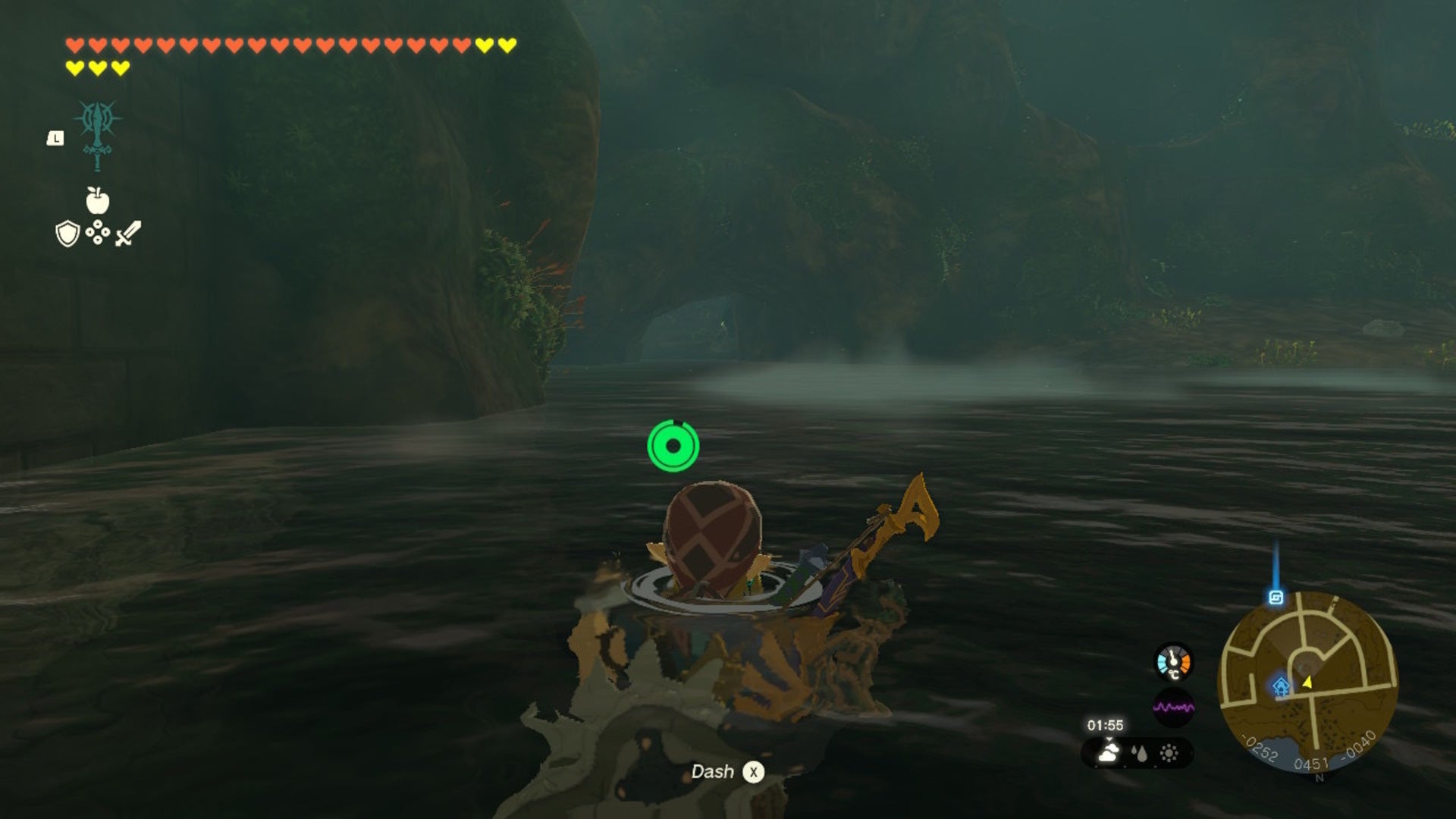 Link swims toward a distant opening in a cave in The Legend of Zelda: Tears of the Kingdom - 13