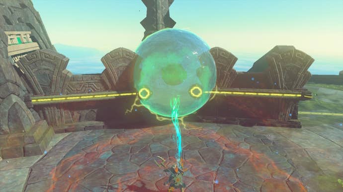 Link uses Ultrahand to have a bubble connect two circuits in The Legend of Zelda: Tears of the Kingdom
