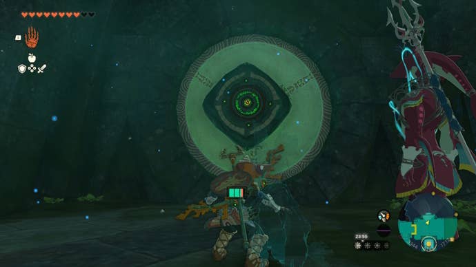 Link looks at a wheel with a hover tablet attached to it in The Legend of Zelda: Tears of the Kingdom