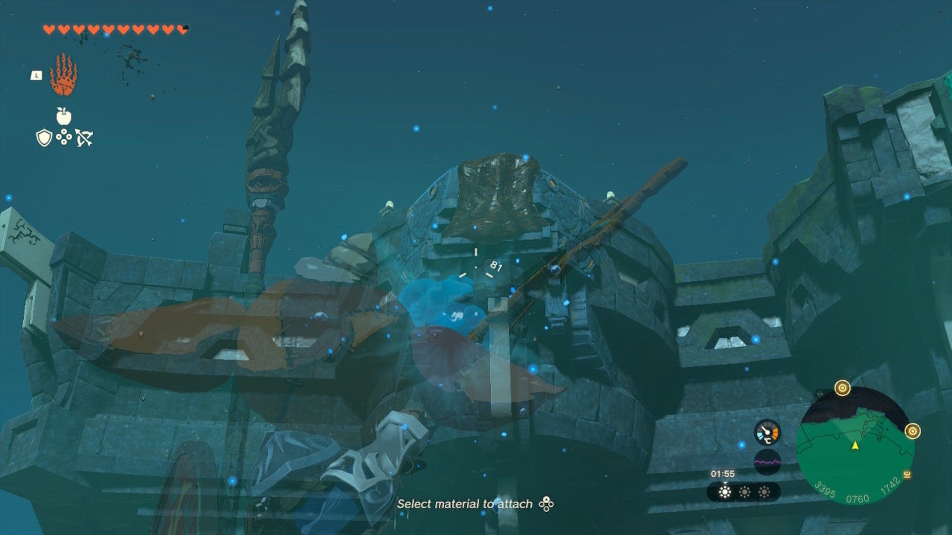 Link aims at a waterfall blocked with sludge in The Legend of Zelda: Tears of the Kingdom