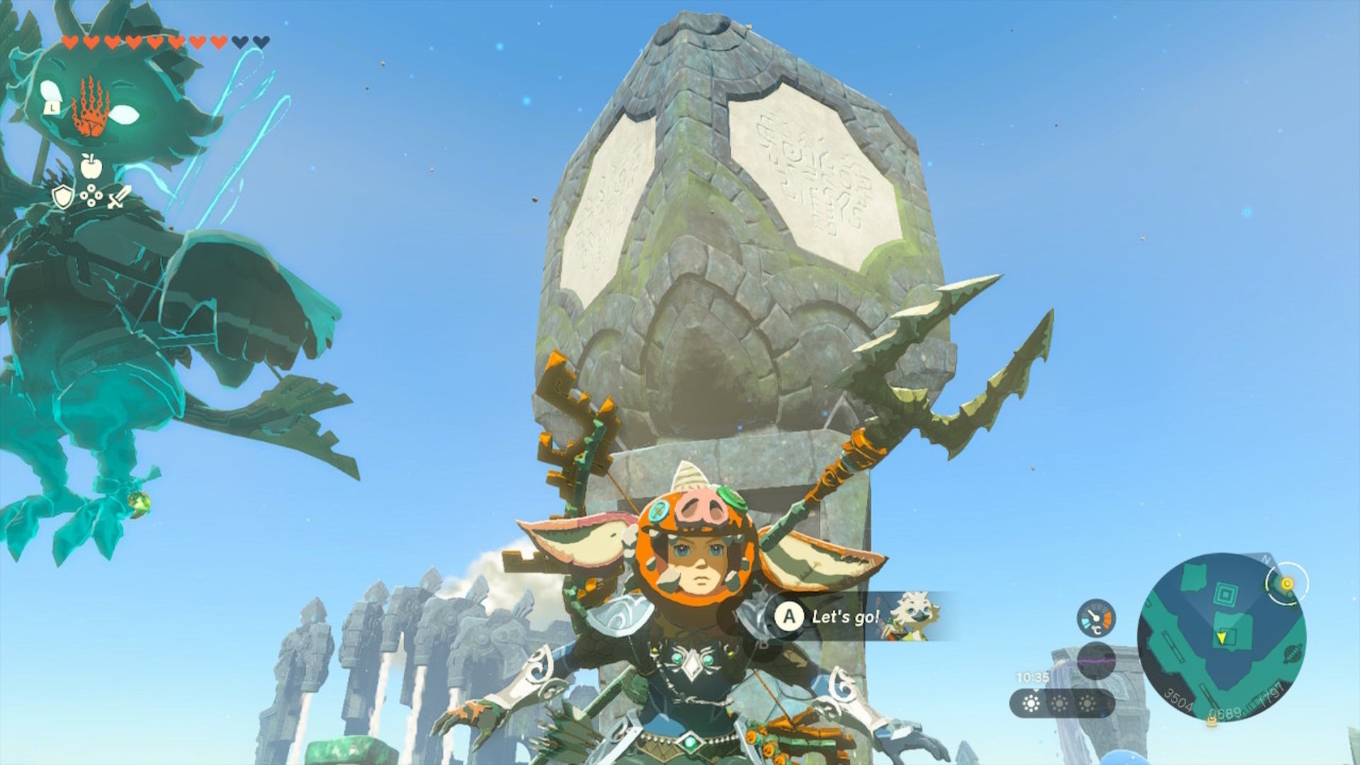 Link has a large spinning structure behind him in The Legend of Zelda: Tears of the Kingdom