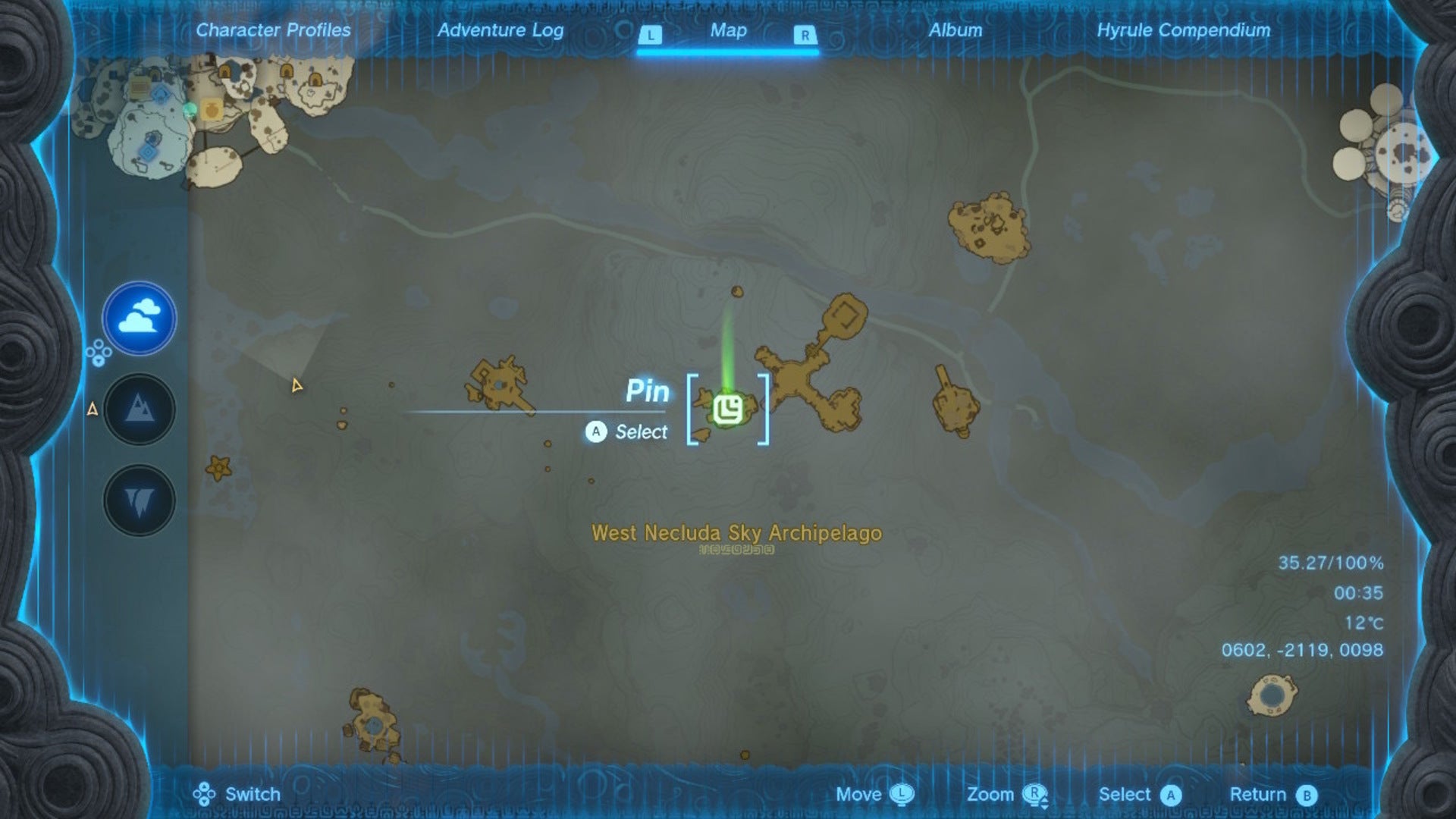 A map of the West Necluda Sky Archipelago in Zelda: Tears of the Kingdom - 17