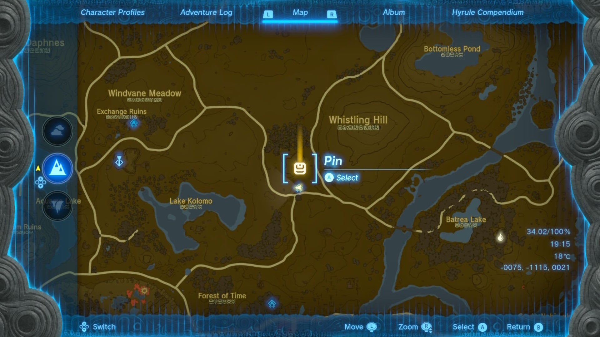 A map showing the location of Whistling Hill Cave in The Legend of Zelda: Tears of the Kingdom - 7