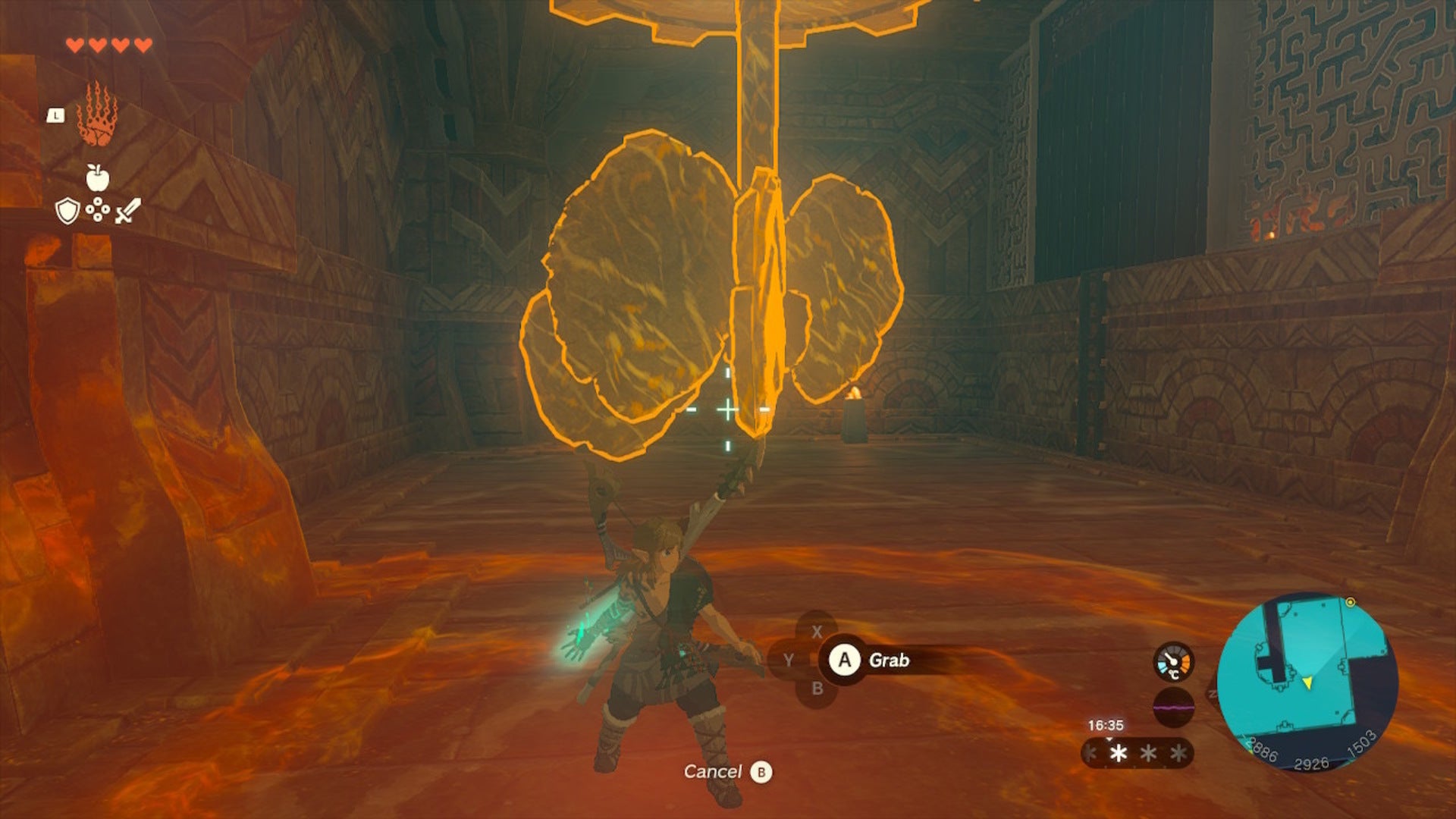 Link uses Ultrahand and some slabs of rock to repair a broken windmill in The Legend of Zelda: Tears of the Kingdom