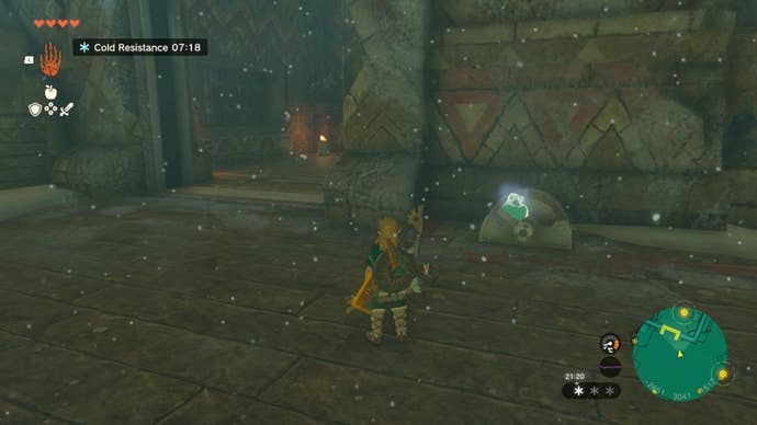 Link attaches a material to a lever and uses Ultrahand on it in the Wind Temple of The Legend of Zelda: Tears of the Kingdom