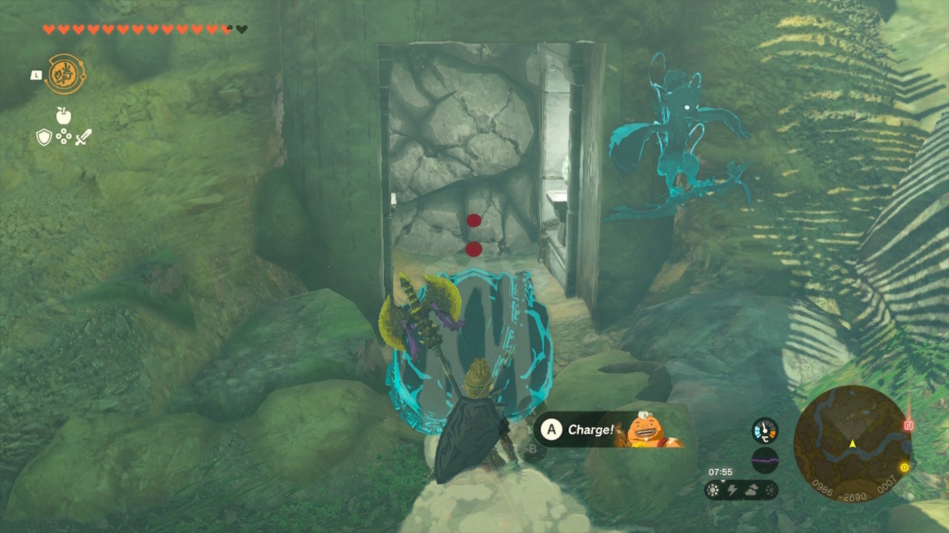 Link aims Yunobo at a blocked door at the Faron Zonai Ruins in The Legend of Zelda: Tears of the Kingdom - 7
