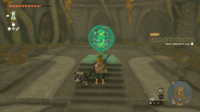 Link interacts with a Zonai Terminal on Dragonhead Island in The Legend of Zelda: Tears of the Kingdom