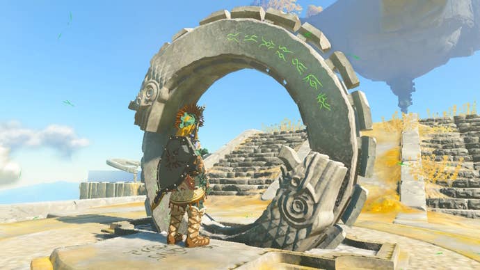 Link interacts with a Zonai terminal in Zelda: Tears of the Kingdom