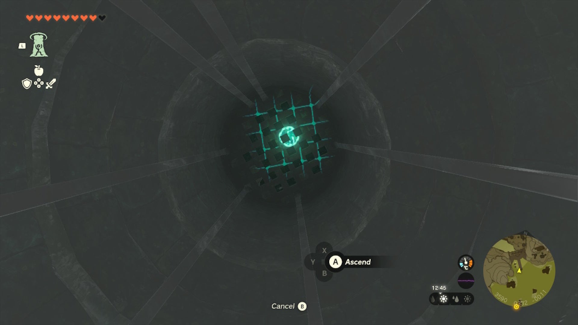 Link ascends through the Ancient Zora Waterworks in The Legend of Zelda: Tears of the Kingdom