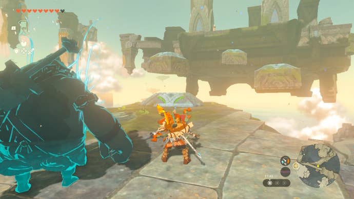 Link faces various bubble-dispensing platforms in The Legend of Zelda: Tears of the Kingdom