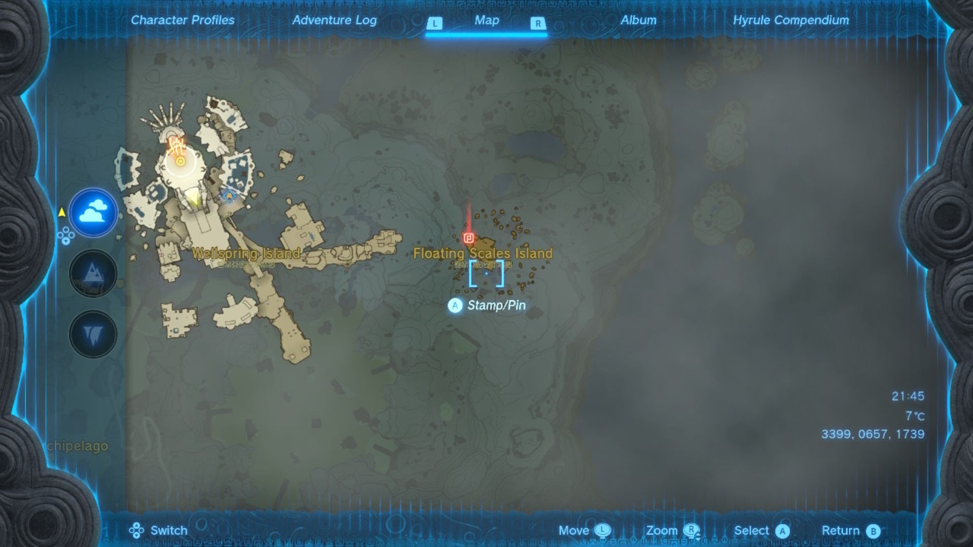 A map of the land of the sky fish in The Legend of Zelda: Tears of the Kingdom