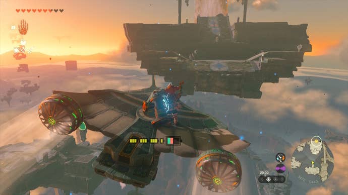 Link rides a flying glider in The Legend of Zelda: Tears of the Kingdom