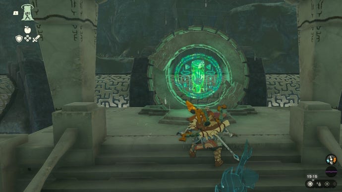 Link faces a Zonai pedestal in The Legend of Zelda: Tears of the Kingdom