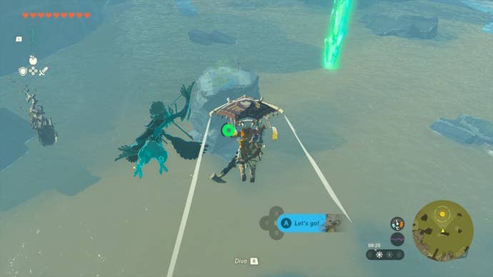 Link glides to a rock with Sidon on it in The Legend of Zelda: Tears of the Kingdom