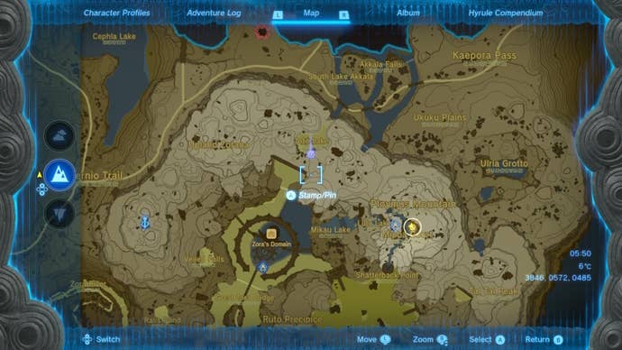 A map of Toto Lake in The Legend of Zelda: Tears of the Kingdom