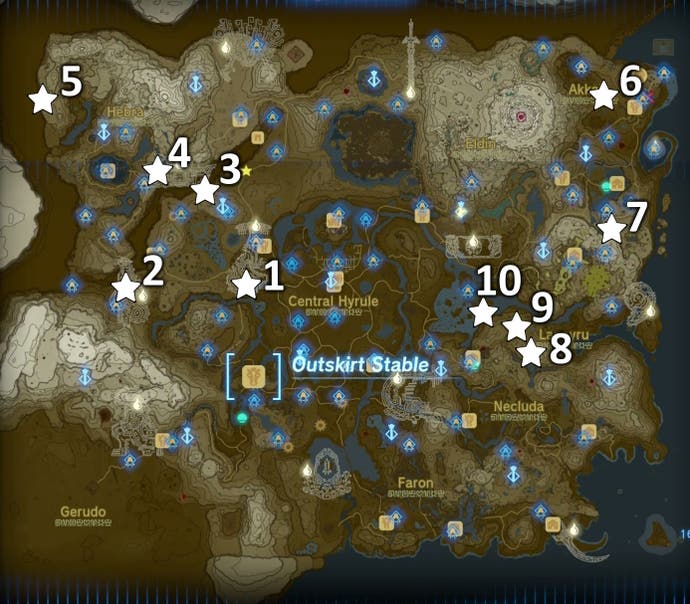 Map showing all the Lynel locations in The Legend of Zelda: Tears of the Kingdom.