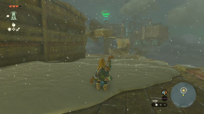 Link on a sky island heading towards the location of the Mayaumekis Shrine in The Legend of Zelda: Tears of the Kingdom.