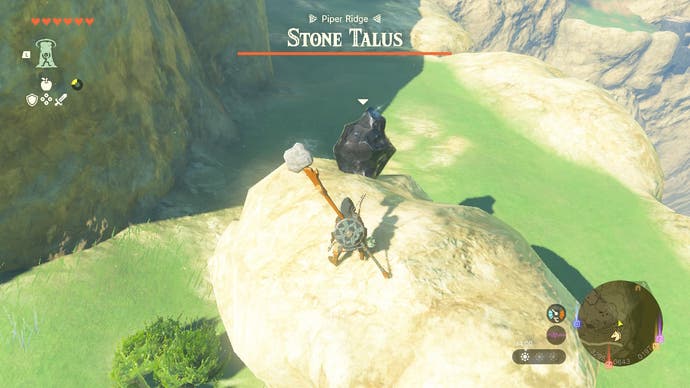 Link facing off against a Stone Talus enemy in The Legend of Zelda: Tears of the Kingdom.