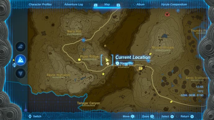 Map showing the location of a Stone Talus in The Legend of Zelda: Tears of the Kingdom.