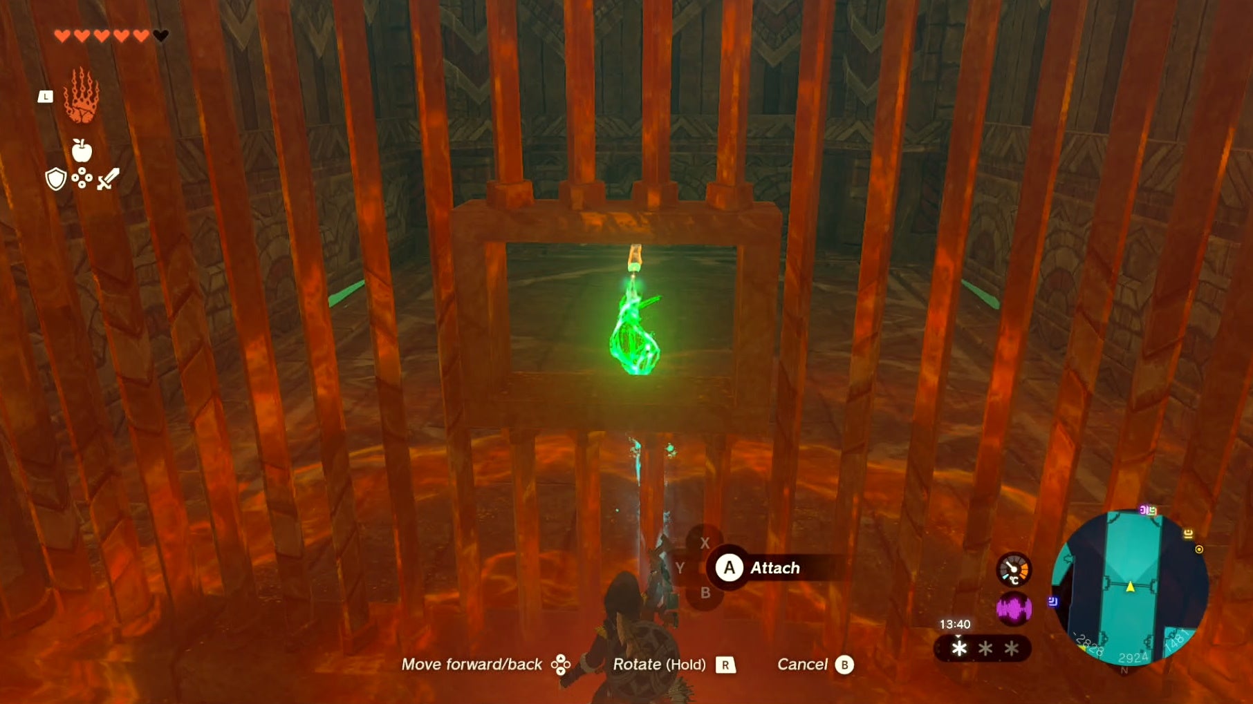 Link using his Ultrahand ability to attach two fused icicles to the B1 treasure chest in Tears of the Kingdom&rsquo;s the Wind Temple.