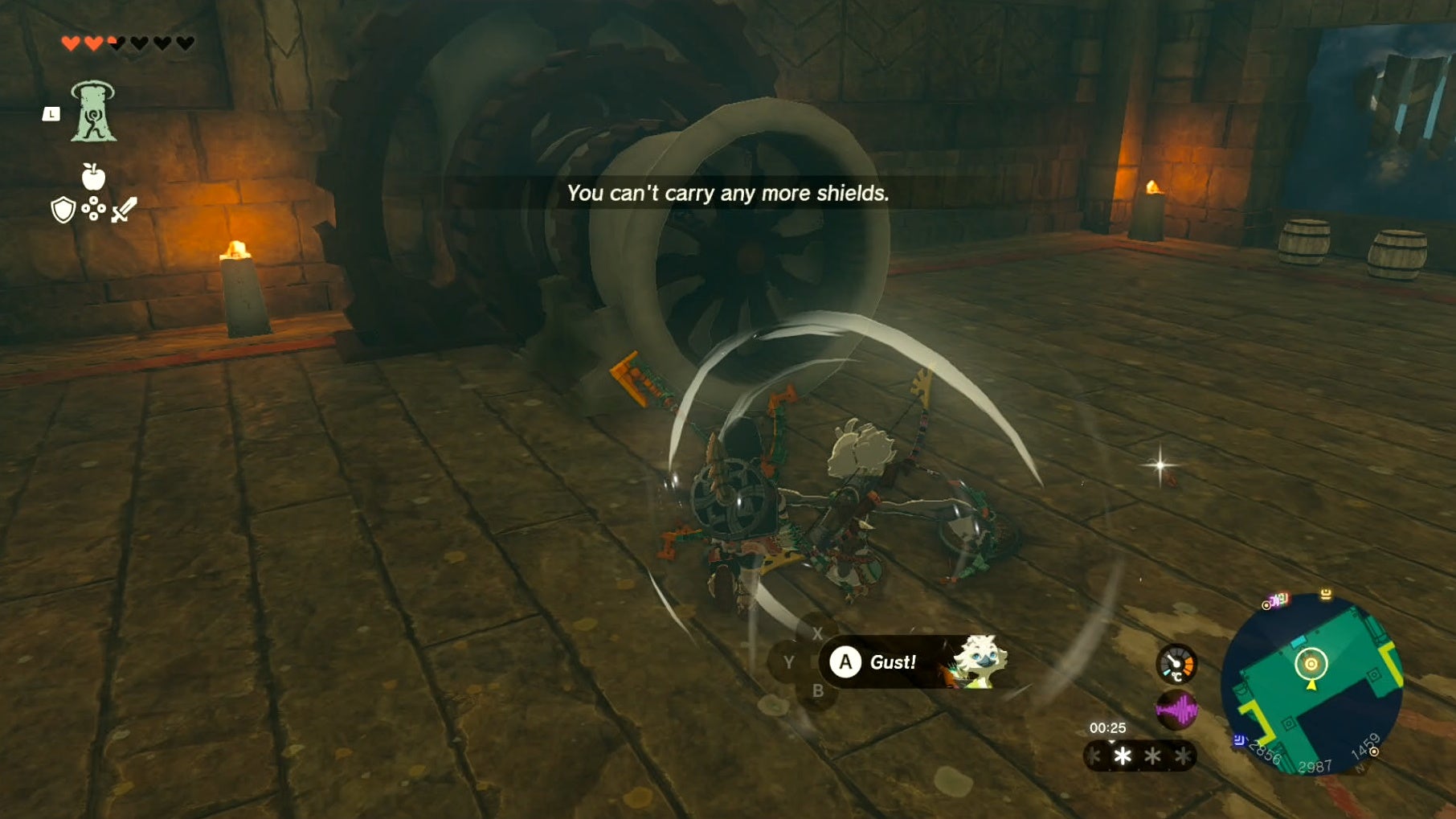 Link getting Tulin to use his Gust ability on the third Wind Lock located in Tears of the Kingdom&rsquo;s the Wind Temple.