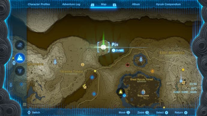 Map showing the location of the Mayaotaki Shrine in The Legend of Zelda: Tears of the Kingdom.