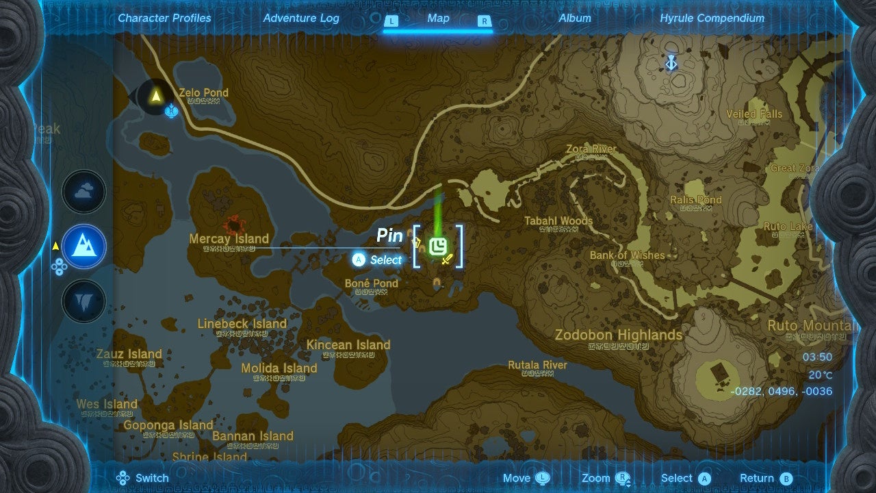 Map showing the location of the Maoikes Shrine in The Legend of Zelda: Tears of the Kingdom.